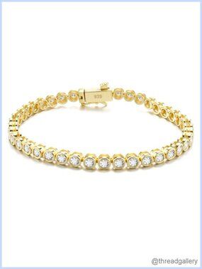 Moissanite Tennis Bracelet 3mm Bezel Gold-Plated 925 Silver